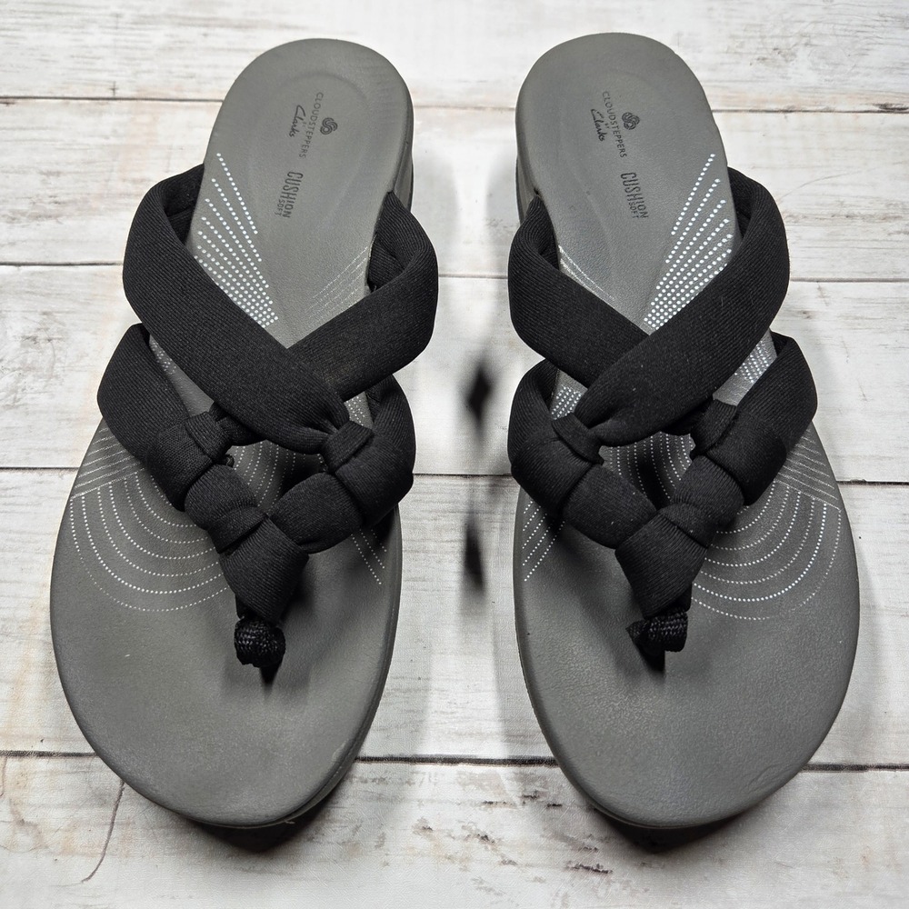 Clarks Cloudsteppers Arla Jane Flip Flop Sandals Womens 10 Black Grey Comfort